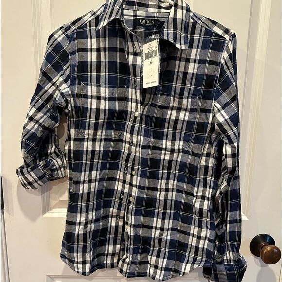 Ralph Lauren XS button down plaid shirt blue - Picture 1 of 6